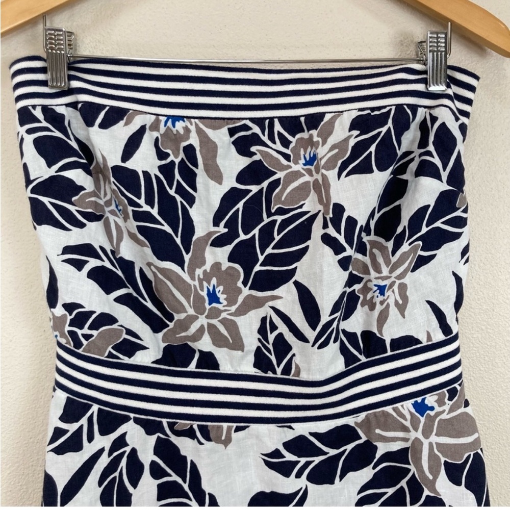 Tommy Bahama Linen Strapless Dress Floral White Blue Women’s Sz Medium